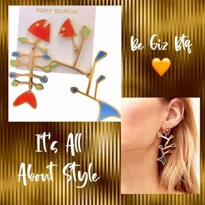 🆕 Tory Burch Authentic Fish Wishbone Mismatched Colorful Earrings